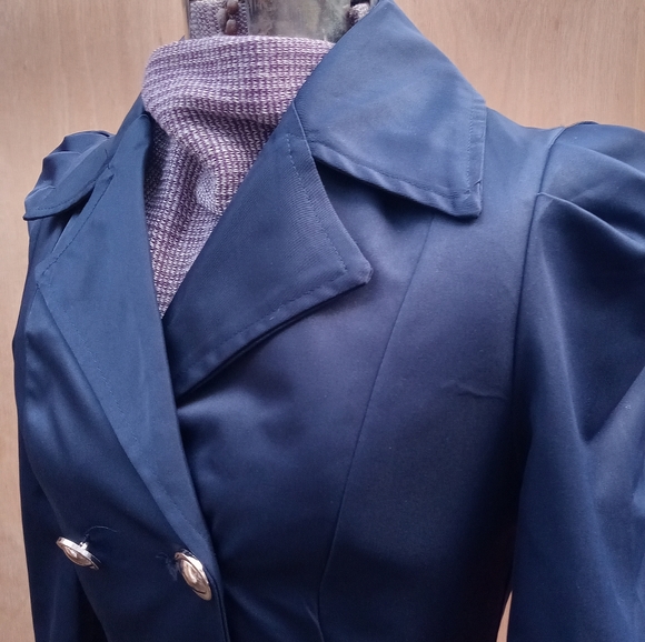 Vintage 1990's/00's Navy Blue Cinched Waist Rain Jacket Size Small - Picture 3 of 11